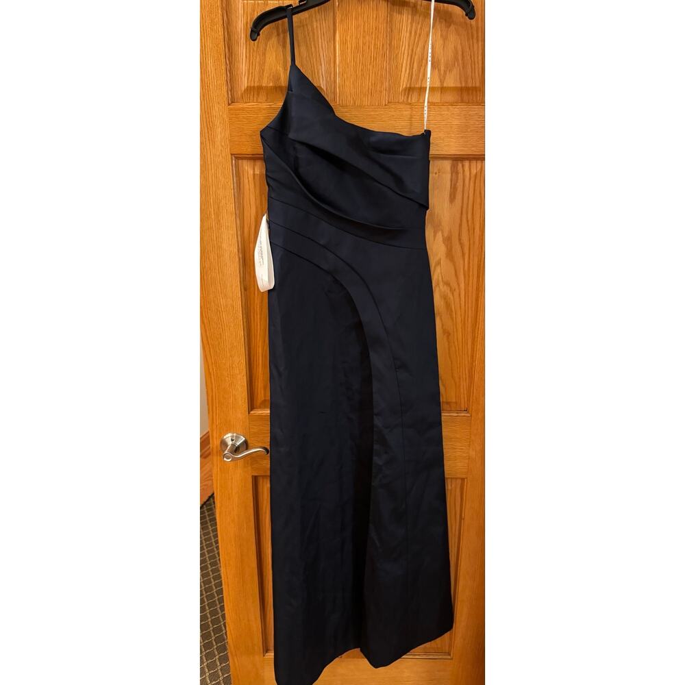 New Kay Unger Jillian One-Shoulder Gown Dark Midnight Blue Size 4 - Picture 2 of 8